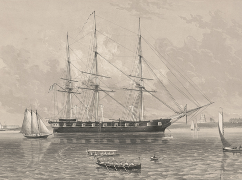 U.S. Practice Ship “Marion” Capt. S.B. Luce, at anchor of Goat Island, Newport, Rhode Island (1864).