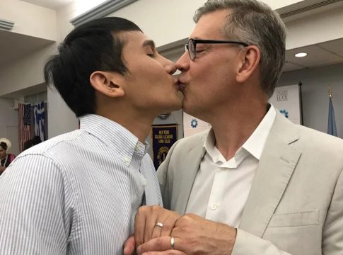 Photo: Bix and Jim Luce celebrate their engagement following an Orphans International dinner in New York City, 2017. Credit: Stewardship Report.
