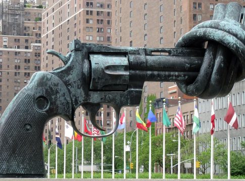 Non-Violence, also known as The Knotted Gun, is a bronze sculpture by Swedish artist Carl Fredrik Reuterswärd of an oversized Colt Python .357 Magnum revolver with its barrel tied in a knot. It is located at the United Nations headquarters in New York City. A replica of this sculpture was the centerpiece of Orphans International Worldwide and the J. Luce Foundation's 25th Anniversary celebration at the Asia Society in Manhattan.