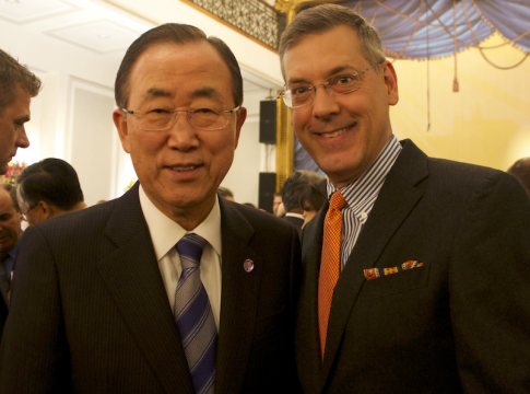 United Nations Secretary General Ban Ki-moon with Jim Luce on the Upper East Side of Manhattan about 2008. Photo credit: The Stewardship Report / John Lee.