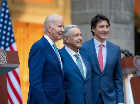 Photo: U.S. President Joe Biden poses with Mexican President Andres Manuel Lopez Obrador and Canadian Prime Minister Justin Trudeau after delivering a joint statement at North American Leaders' Summit, Jan. 10, 2023, National Palace in Mexico City. Credit: Official White House Photo by Adam Schultz.