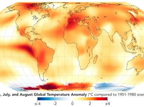 Map of the globe. NASA Announces Summer 2023 Hottest on Record.