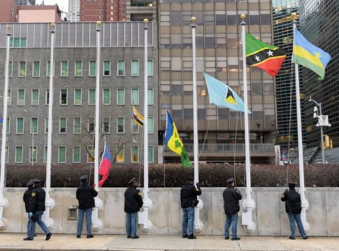 Flags of Member States are raised at the United Nations Headquarters, in New York. UN Photo/Manuel Elías.