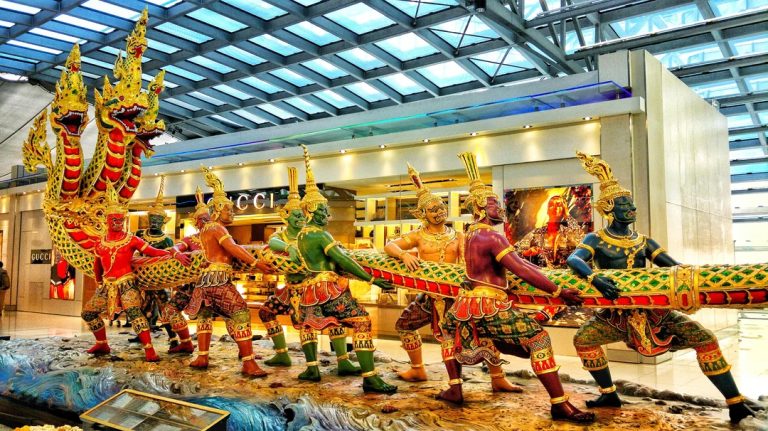 At Bangkok Airport: Lord Vishnu & Samudra Manthan Sculpture