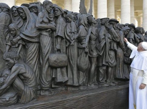 Pope Francis had always advocated for the defenseless. Here, he unveils sculpture dedicated to migrants and refugees in St. Peter's Square, 2019. Photo credit: Vatican News Office.