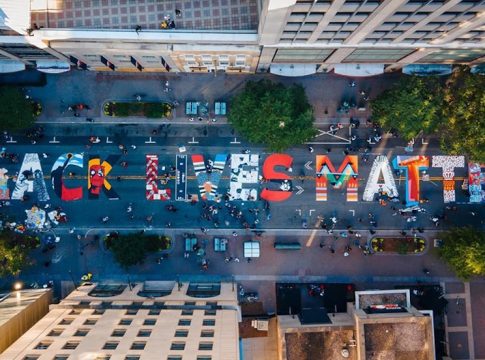 Aerial view of the Black Lives Matter mural in uptown Charlotte. Photo credit: Maleek Loyd.