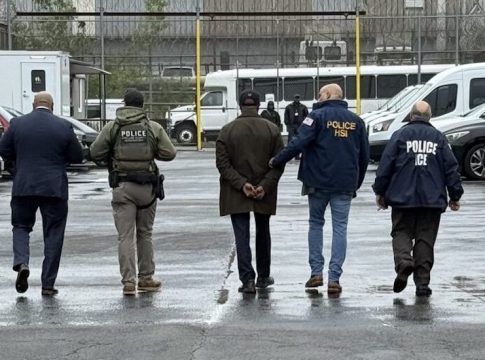 Newark Mayor Ras Baraka being taken into custody by federal agents at Delaney Hall, an immigrant jail in Newark, on May 9, 2025. Photo credit: Rep. Bonnie Watson Coleman.