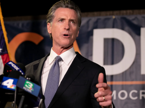 Gov. Gavin Newsom gives a speech following his projected victory in the recall election at the California Democratic Party headquarters in Sacramento on Sept. 14, 2021. Photo credit: Anne Wernikoff / CalMatters.