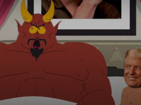 Trump depicted in bed with Satan in the latest episode of 'South Park.' Photo credit: Comedy Central.