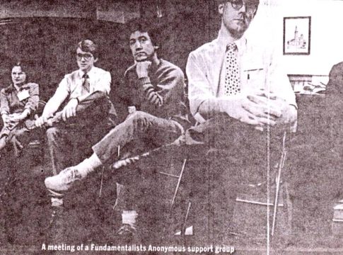 Fundamentalist Anonymous support group in New York City, 1987, with the founders Jim Luce and Richard Yao, M.Div. (right). Photo credit: The Village Voice.