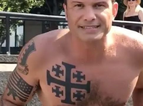 U.S. Secretary of Defense Pete Hegseth, an Army National Guard veteran and Fox News host nominated by Donald Trump, has multiple Christian Nationalist tattoos.