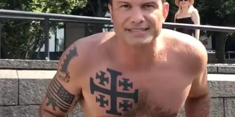 U.S. Secretary of Defense Pete Hegseth, an Army National Guard veteran and Fox News host nominated by Donald Trump, has multiple Christian Nationalist tattoos.