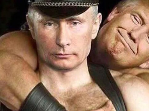 A satirical online meme highlighting the complex dynamics between Vladimir Putin and Donald Trump, critiquing their power, influence, and diplomatic interactions. Image credit: Unknown.