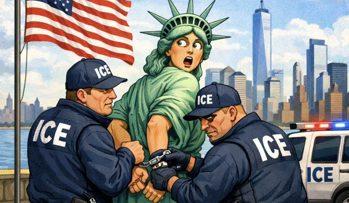 "Lady Liberty is Undocumented?" by Maria Peña & Lauren Dupont. © The Stewardship Report (Creative Commons). Free to share and repost on social media with attribution.© The Stewardship Report (Creative Commons). Free to share and repost on social media with attribution.