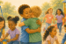 Our protagonist Jayden states in this children's volume, "But I learned something important—you cannot get HIV from hugging or playing." Illustration by Maria Peña, courtesy of Luce Publications, New York.